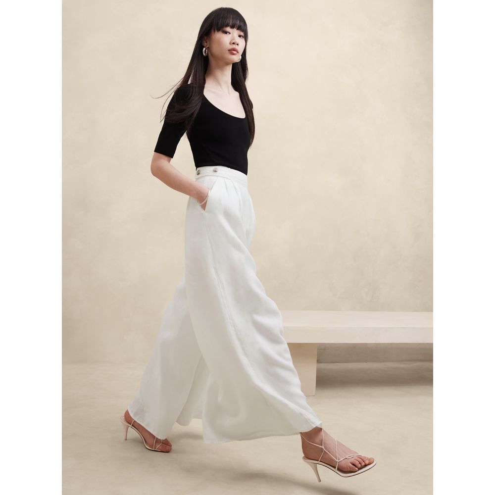 Wide-Leg High-Waist White Pants